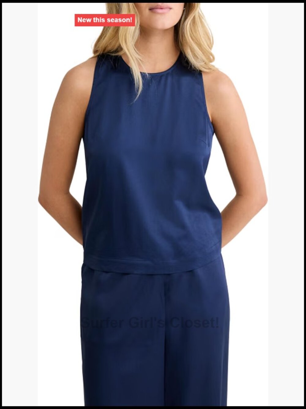 Sleeveless Satin-Effect Tank Top Boxy Fit Crew Neck